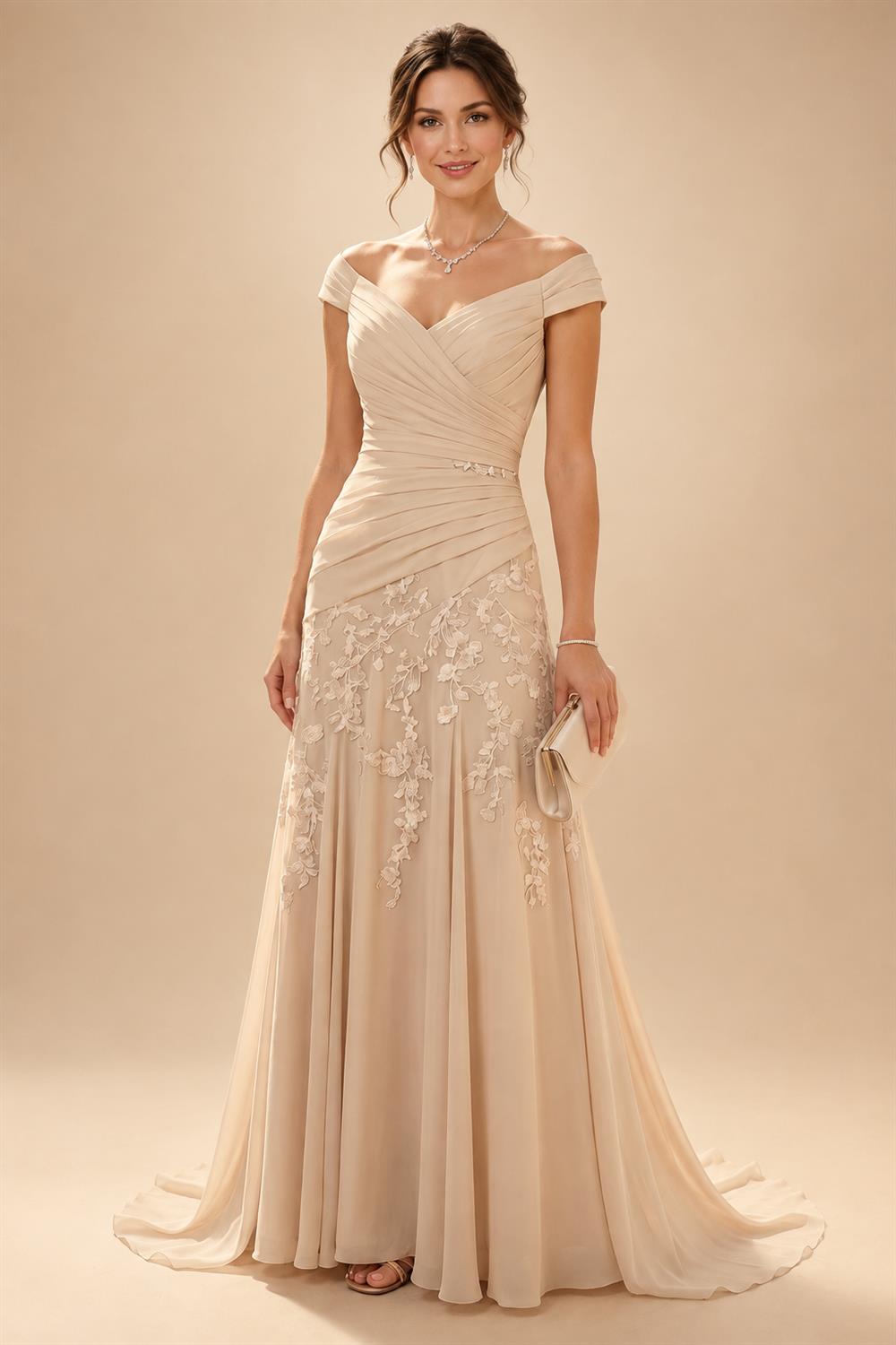 Sheath Silk Off Shoulder Ruched Maxi Mother of the Bride & Groom Dresses (SHI22500808)