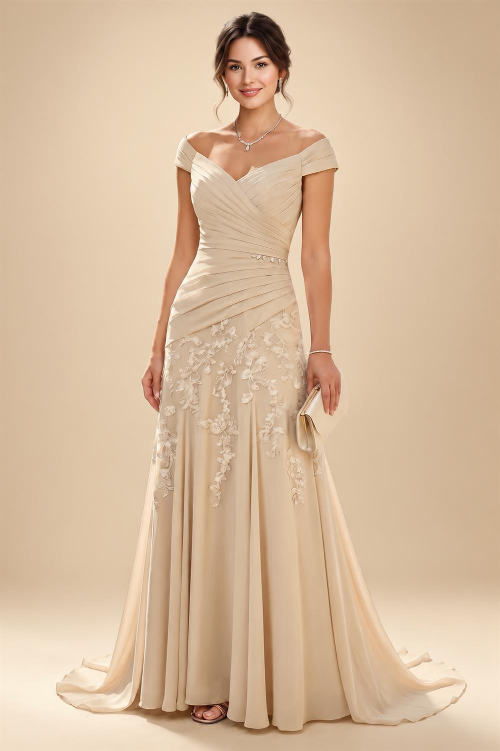 A-Line/Princess Sweetheart Chiffon Maxi Mother of the Bride & Groom Dresses with Lace Appliques & Ruched Bodice (SHI22501637)