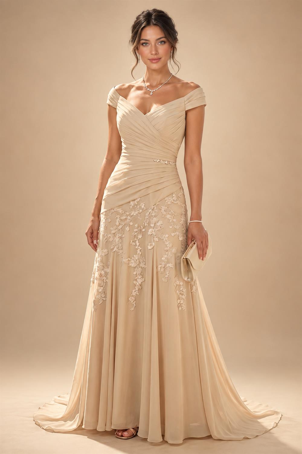 A-Line/Princess Sweetheart Chiffon Maxi Mother of the Bride & Groom Dresses with Lace Appliques & Ruched Bodice (SHI22501637)