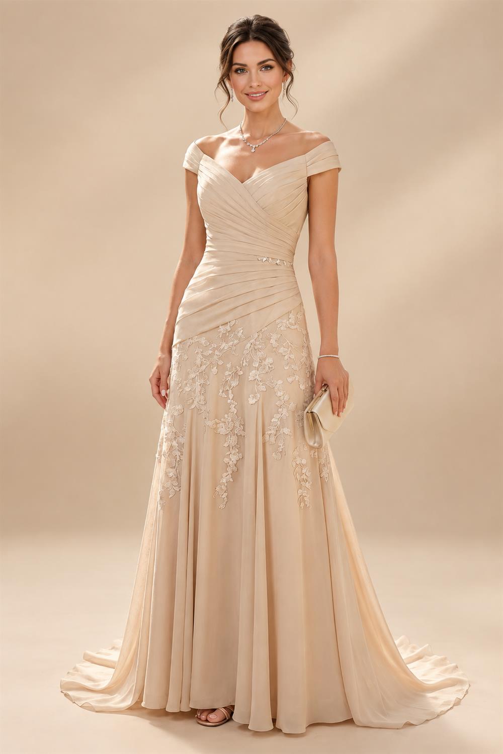 Jumpsuit Scoop Neck Chiffon Maxi Mother of the Bride Pantsuits with 3D Flowers & Bow (SHI22501634)