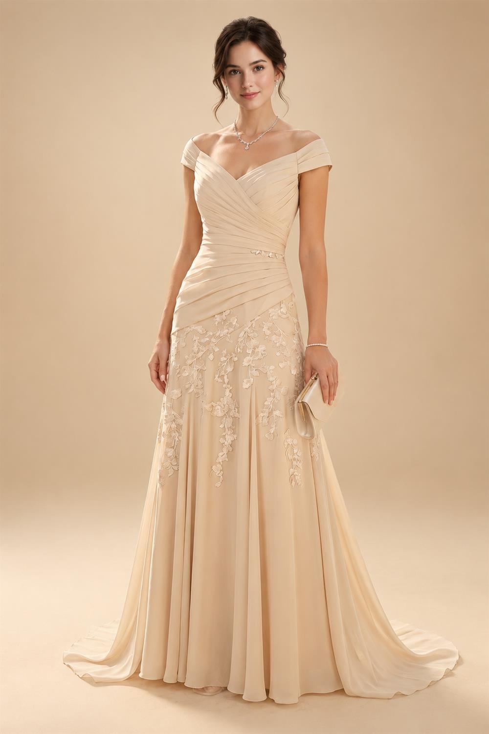 Sheath/Column Scoop Neck Lace Appliques Maxi Mother of the Bride & Groom Dresses with Ruched Waist & Sequin (SHI22501632)