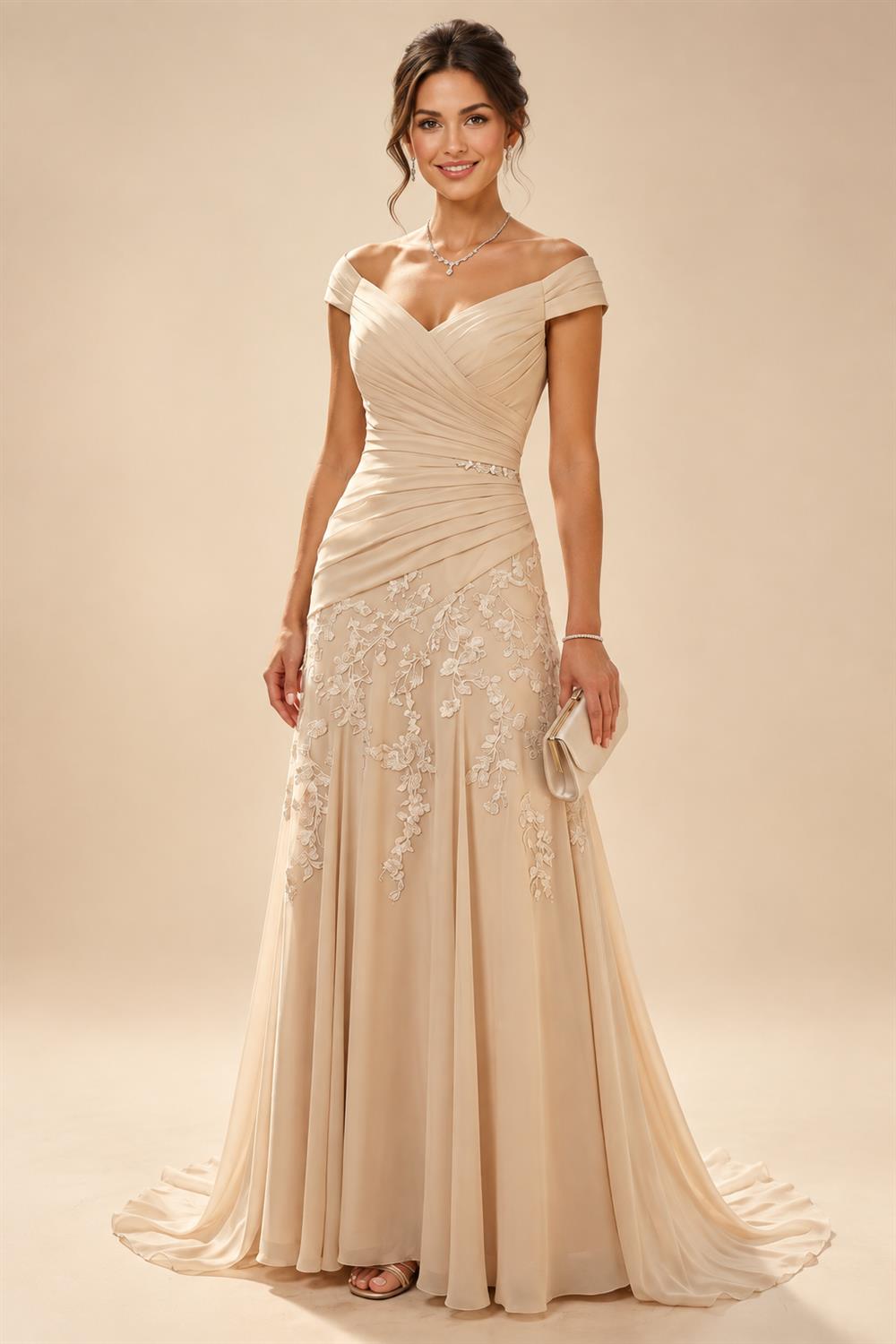 A-Line/Princess Pleated Two-Piece Tea-Length Mother of the Bride Dresses with Cascading Ruffles (SHI22500054)