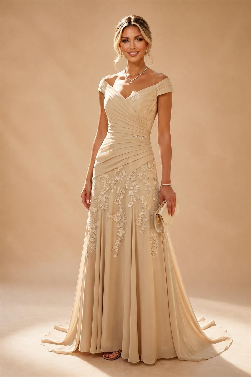 Sheath Chiffon Cape Sleeves Maxi Mother of the Bride & Groom Dresses with Ruched Waist (SHI22500727)