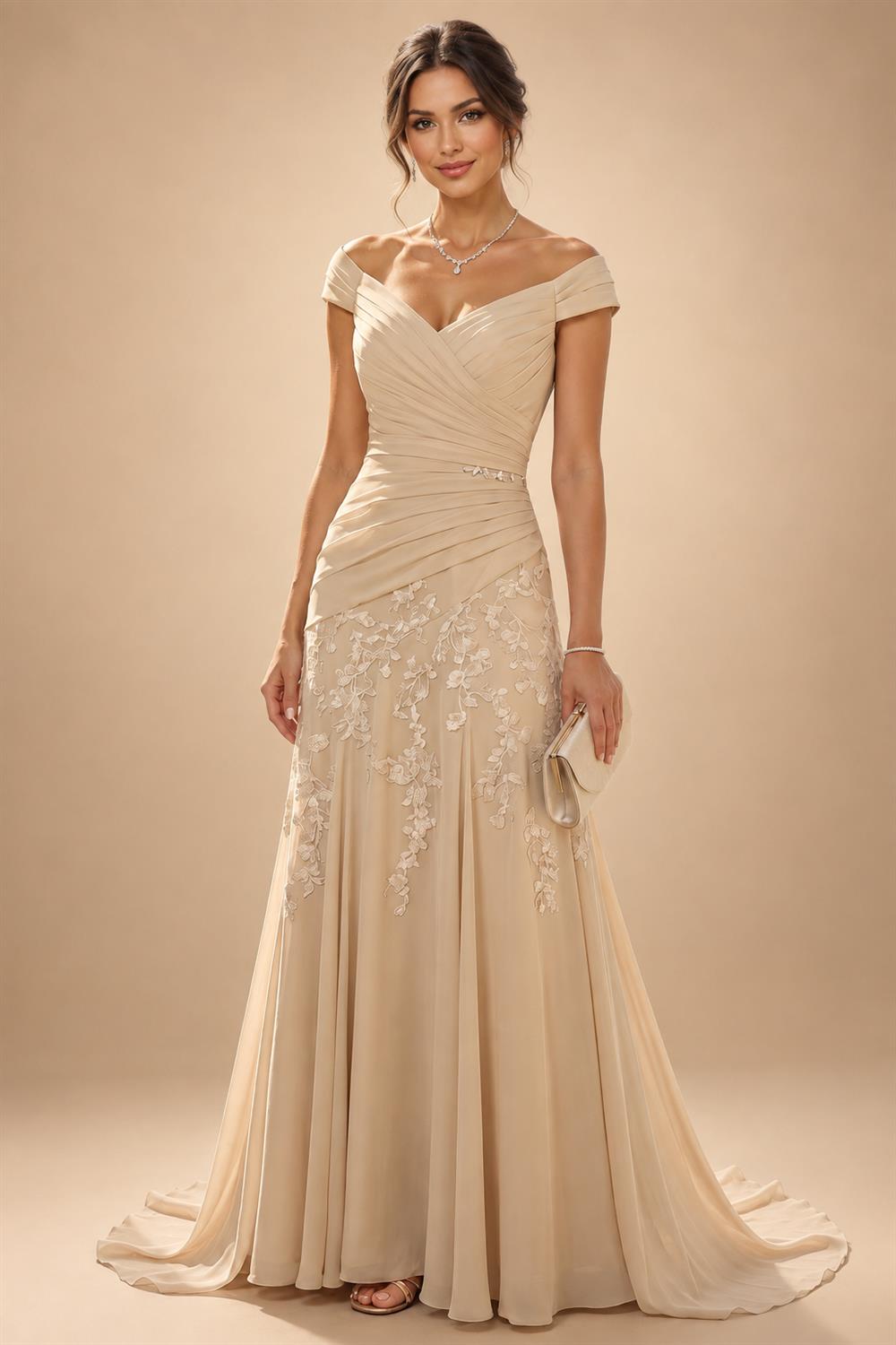 Lightweight Sheath Tea-Length Chiffon Mother of the Bride & Groom Dresses with Cowl Neck & Ruched Waist (SHI22500689)