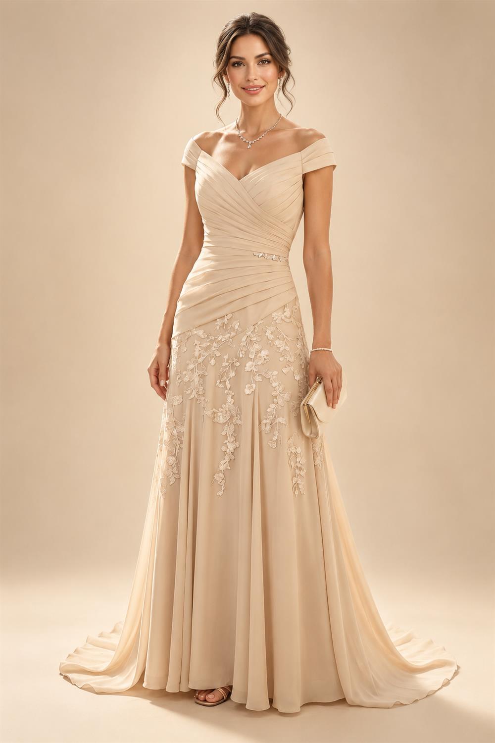 V Neck Chiffon Short Sleeves Mother of the Bride Dresses (SHIR1110366)
