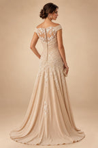 Sheath/Column Off Shoulder Stretch Jersey Floor-Length Mother of the Bride & Groom Dresses with Lace Appliques Sleeves & Slit (SHI22501550)