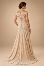 A Line/Princess Stand Collar Short Sleeve Long Elegant Mother of the Bride Dresses (SHI22500207)