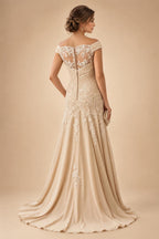 A-Line Chiffon Cape Sleeves Floor-Length Mother of the Bride & Groom Dresses with Ruched Waist (SHI22500705)