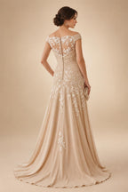 A-Line/Princess Strapless Lace Appliques Floor-Length Mother of the Bride & Groom Dresses with Pleats, Ruched Waist & Sweep Train (SHI22501664)