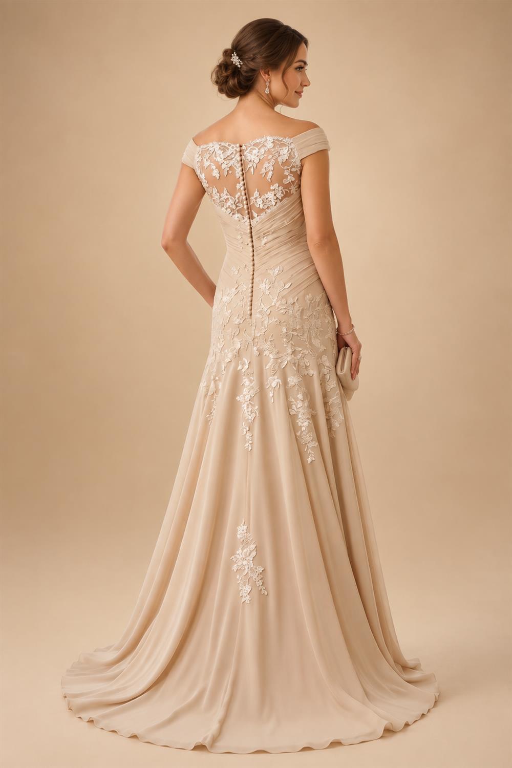 2-Piece A-Line Chiffon 3/4 Sleeves Mother of the Bride & Groom Dresses with Scalloped V-Neck Lace Bodice (SHI22500637)