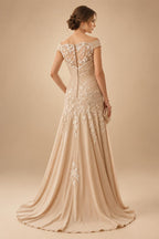 Sheath/Column Scoop Neck Chiffon Floor-Length Mother of the Bride & Groom Dresses with Lace Appliques (SHI22501639)