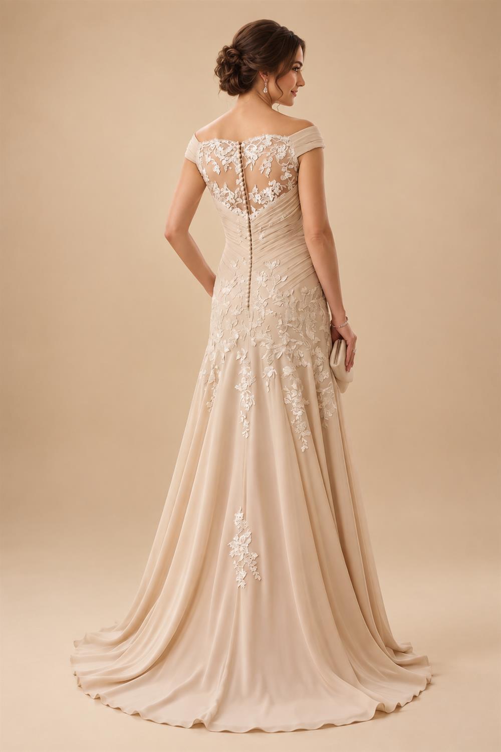 Cape Sleeve Jacquard Satin Ruched Mother of the Bride Dresses 2 Piece (SHI22500528)