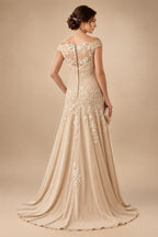 A-Line Floral Jacquard Floor-Length Mother of the Bride & Groom Dresses with V-Neck, Cap Sleeves (SHI22500480)