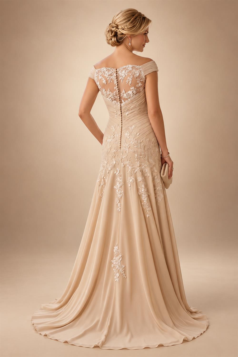 A-Line/Princess V-Neck Chiffon Floor-Length Mother of the Bride & Groom Dresses with Lace Appliques & Ruched Waist (SHI22501678)