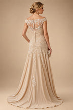 Sheath/Column Off Shoulder Chiffon Floor-Length Mother of the Bride & Groom Dresses with Lace Appliques (SHI22501551)