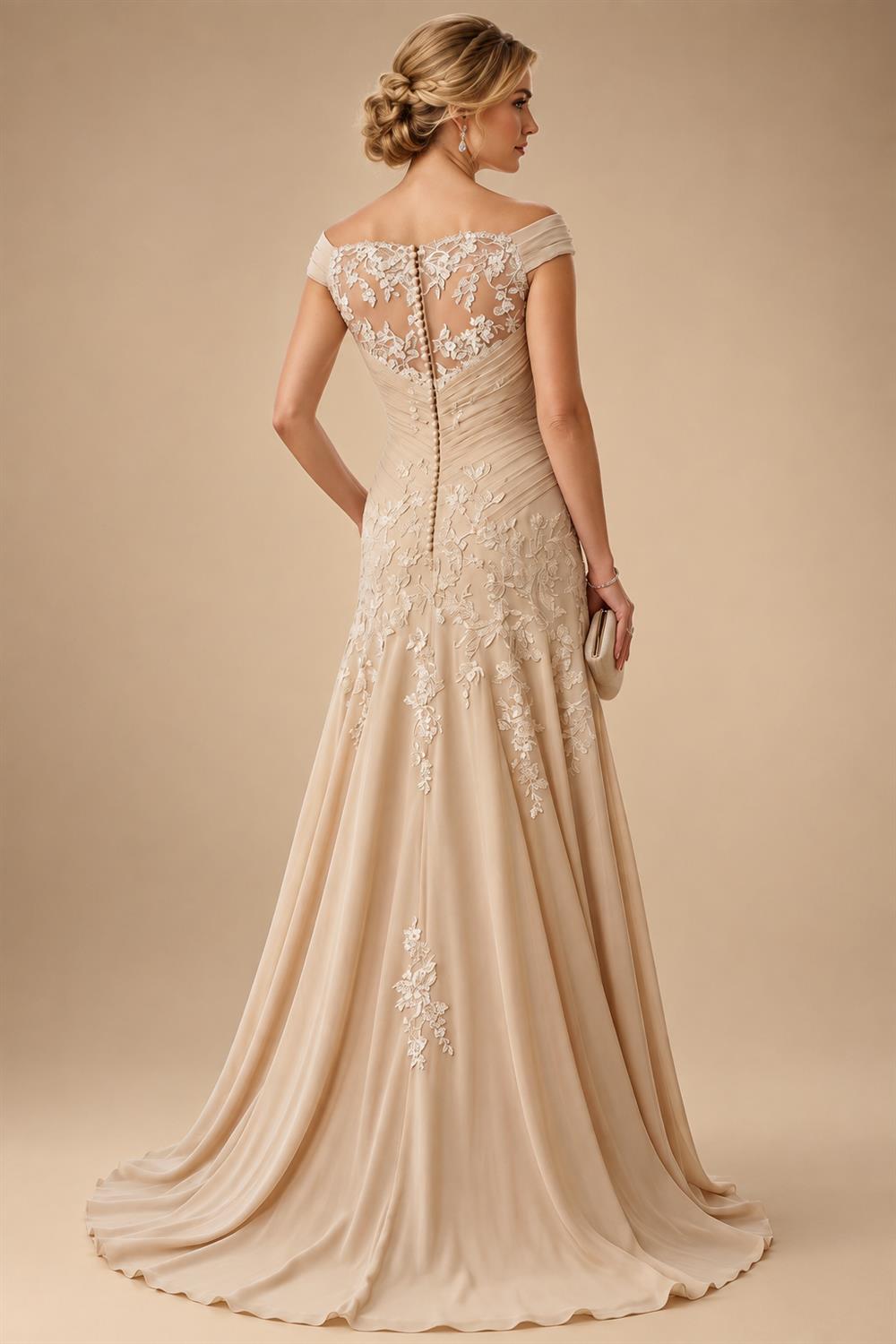 Sheath/Column Off Shoulder Chiffon Floor-Length Mother of the Bride & Groom Dresses with Lace Appliques (SHI22501551)