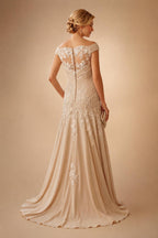 Sheath/Column Off Shoulder Chiffon Floor-Length Mother of the Bride & Groom Dresses with Lace Appliques (SHI22501551)