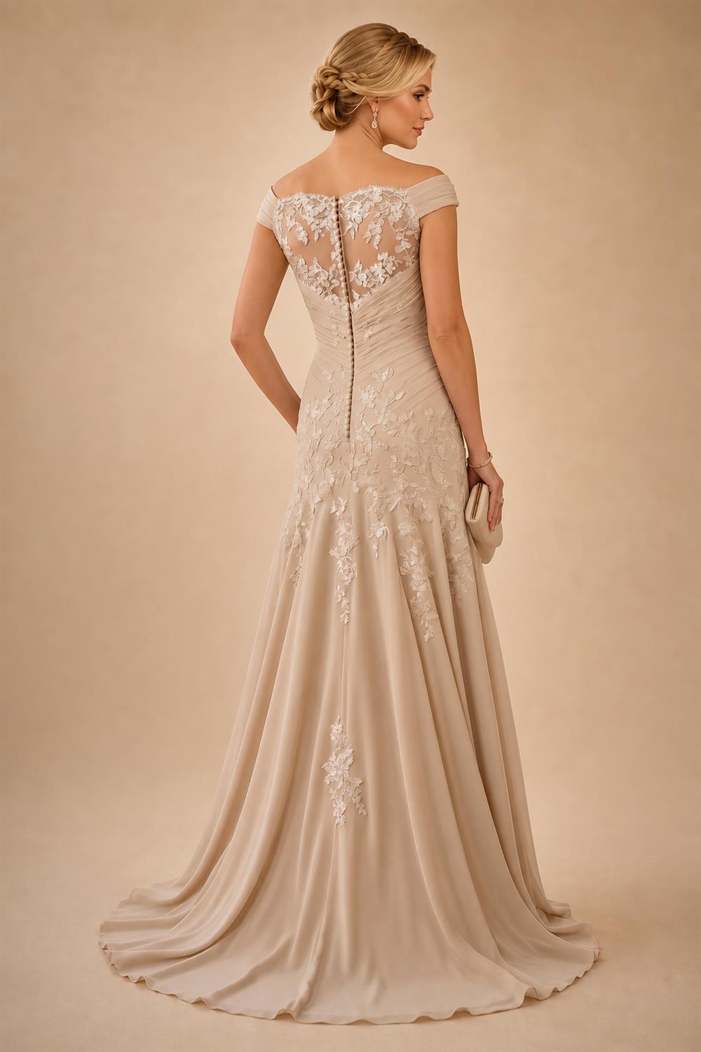 Sheath/Column Off Shoulder Stretch Jersey Floor-Length Mother of the Bride & Groom Dresses with Lace Appliques Sleeves & Slit (SHI22501550)