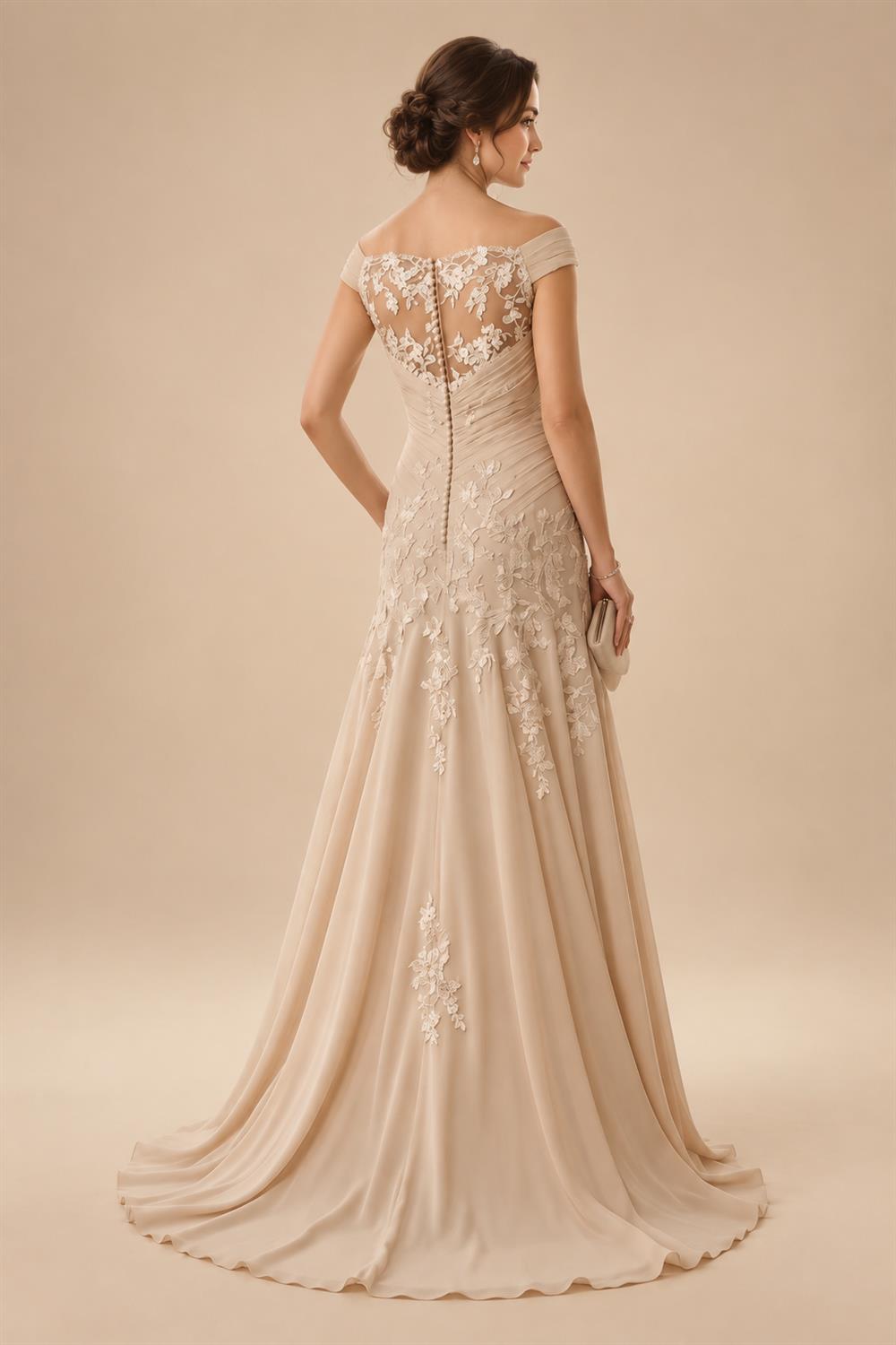 A-Line Floor-Length Chiffon Cape Sleeves Mother of the Bride & Groom Dresses with Tiered Ruffles (SHI22500723)