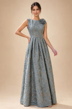 Jacquard A-Line/Princess Scoop Neck Floor-Length Mother of the Bride & Groom Dresses with Ruffles & Ruched Waist (SHI22501201)