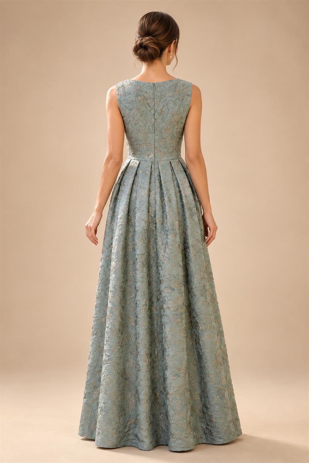 Jacquard A-Line/Princess Scoop Neck Floor-Length Mother of the Bride & Groom Dresses with Ruffles & Ruched Waist (SHI22501201)