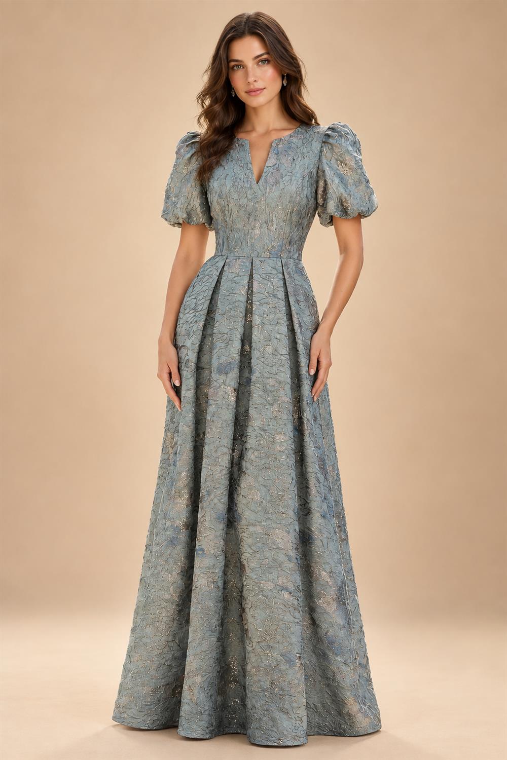 Sequin Floral A-Line/Princess V-Neck Floor-Length Mother of the Bride & Groom Dresses with 3D Flowers & Pleats (SHI22501350)