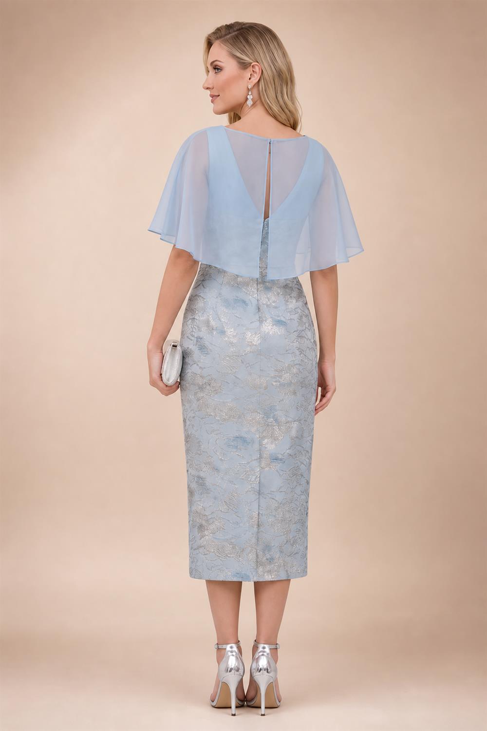Jacquard Sheath/Column V-Neck Tea-Length Mother of the Bride & Groom Dresses for Women (SHI22501292)