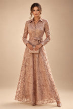 Sequin Floral A-Line/Princess V-Neck Floor-Length Mother of the Bride & Groom Dresses with 3D Flowers & Pleats (SHI22501348)
