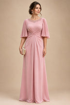 Satin A Line Round Neck Ruched Pleats Mother of the Bride & Groom Dresses (SHI22500952)