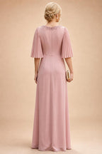 Satin A Line Round Neck Ruched Pleats Mother of the Bride & Groom Dresses (SHI22500952)
