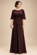 Chiffon A-Line/Princess Scoop Neck Floor-Length Mother of the Bride & Groom Dresses with Ruched Waist (SHI22501277)
