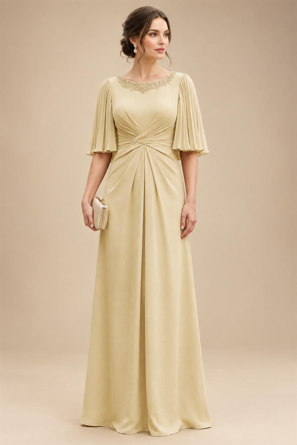 Chiffon A-Line/Princess Scoop Neck Floor-Length Mother of the Bride & Groom Dresses with Ruched Waist (SHI22501277)
