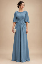 Chiffon A-Line/Princess Scoop Neck Floor-Length Mother of the Bride & Groom Dresses with Ruched Waist (SHI22501277)
