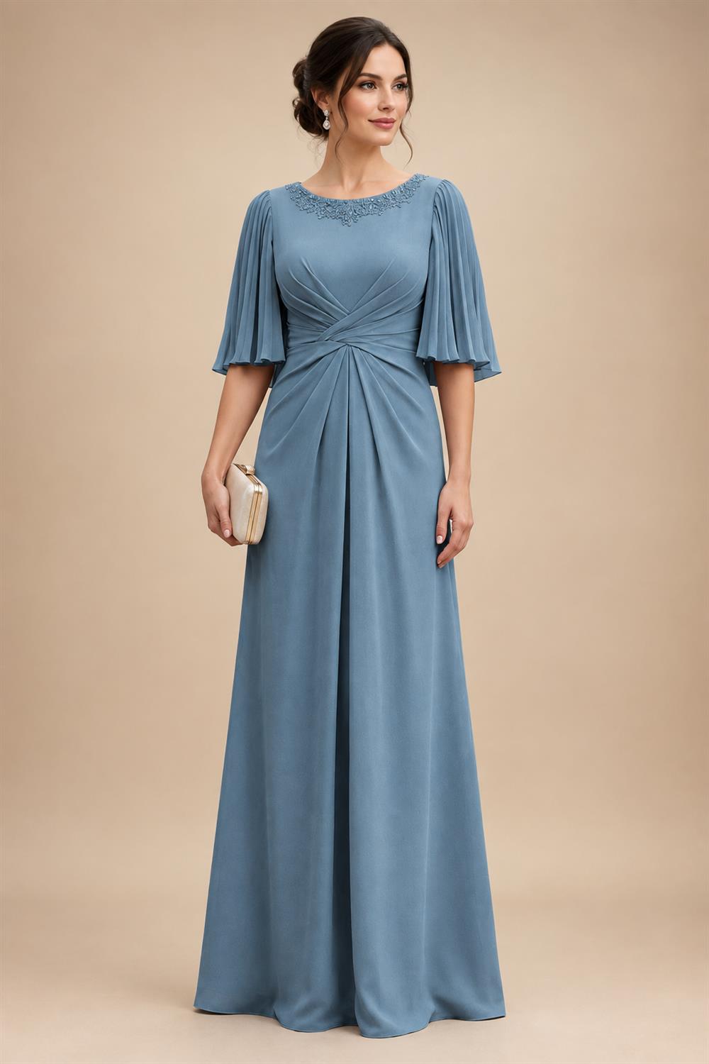Chiffon A-Line/Princess Scoop Neck Floor-Length Mother of the Bride & Groom Dresses with Ruched Waist (SHI22501277)