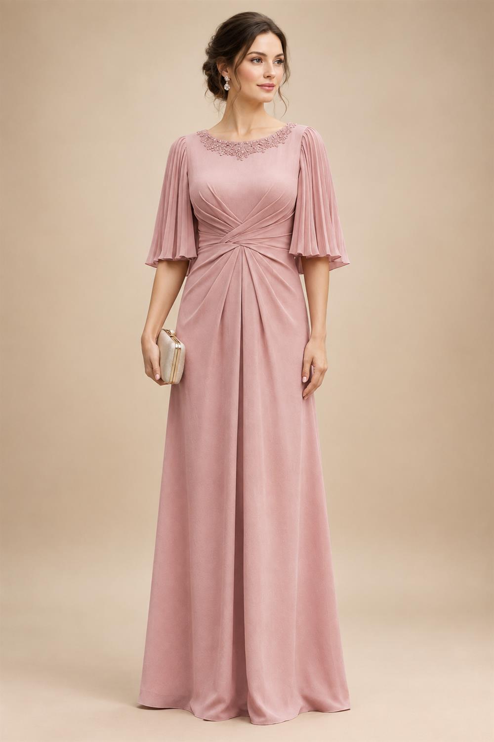 Chiffon A-Line/Princess Scoop Neck Floor-Length Mother of the Bride & Groom Dresses with Ruched Waist (SHI22501277)