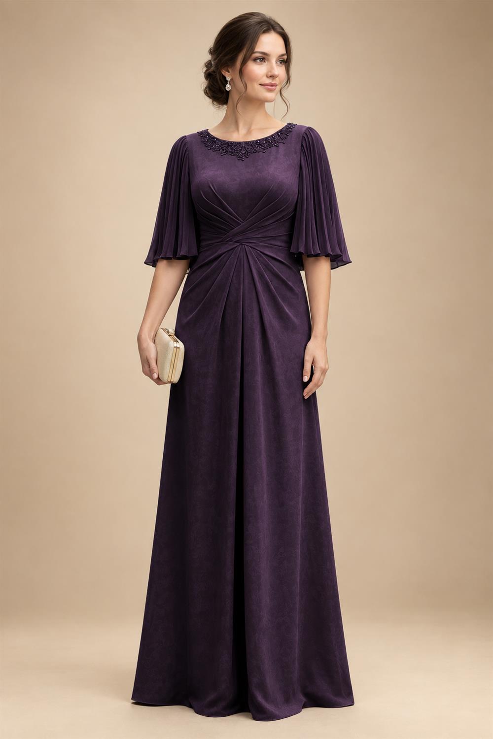 Chiffon A-Line/Princess Scoop Neck Floor-Length Mother of the Bride & Groom Dresses with Ruched Waist (SHI22501277)