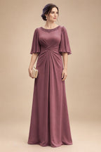Chiffon A-Line/Princess Scoop Neck Floor-Length Mother of the Bride & Groom Dresses with Ruched Waist (SHI22501277)