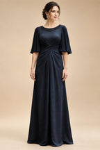 Chiffon A-Line/Princess Scoop Neck Floor-Length Mother of the Bride & Groom Dresses with Ruched Waist (SHI22501277)