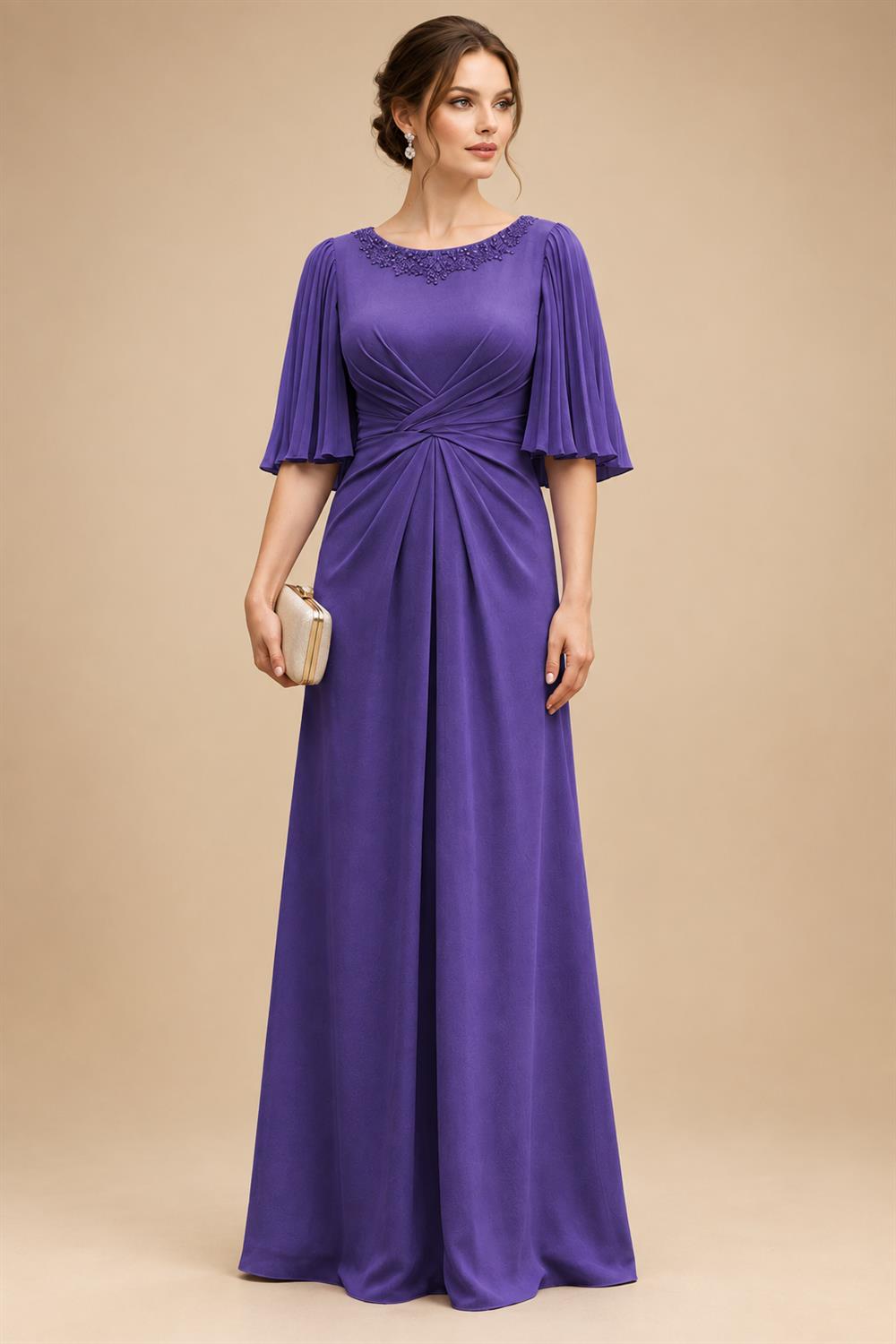 Chiffon A-Line/Princess Scoop Neck Floor-Length Mother of the Bride & Groom Dresses with Ruched Waist (SHI22501277)