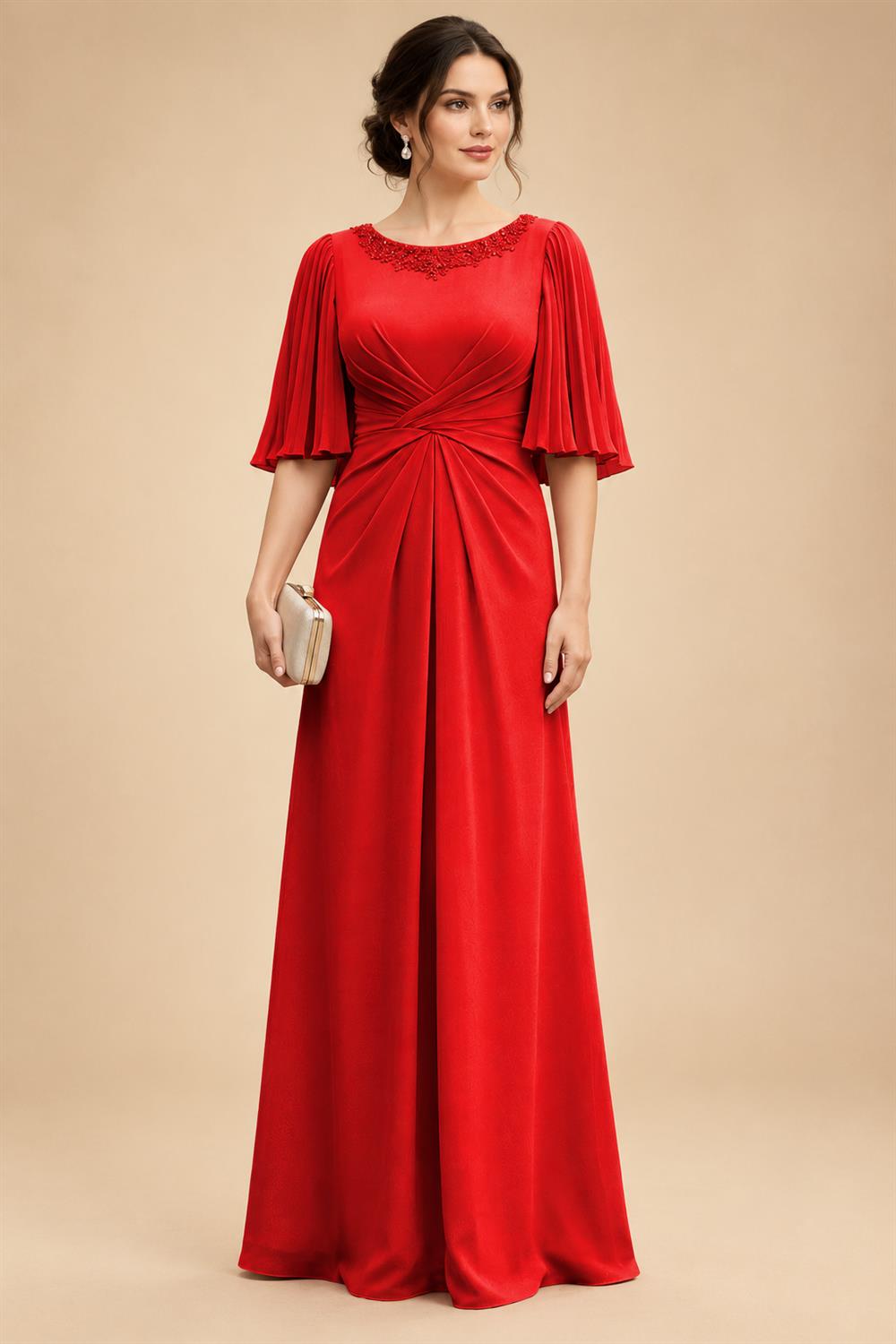 Chiffon A-Line/Princess Scoop Neck Floor-Length Mother of the Bride & Groom Dresses with Ruched Waist (SHI22501277)