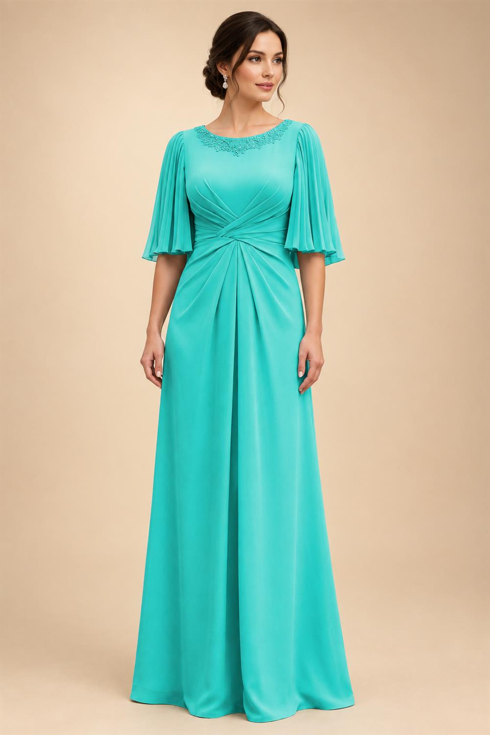 Chiffon A-Line/Princess Scoop Neck Floor-Length Mother of the Bride & Groom Dresses with Ruched Waist (SHI22501277)