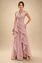 A-Line/Princess One Shoulder Chiffon Floor-Length Mother of the Bride & Groom Dresses with Lace Appliques, Sweep Train & Side Sash (SHI22501663)