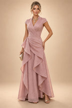 Jacquard A-Line/Princess V-Neck Floor-Length Mother of the Bride & Groom Dresses with Ruched Waist & Pockets (SHI22501298)