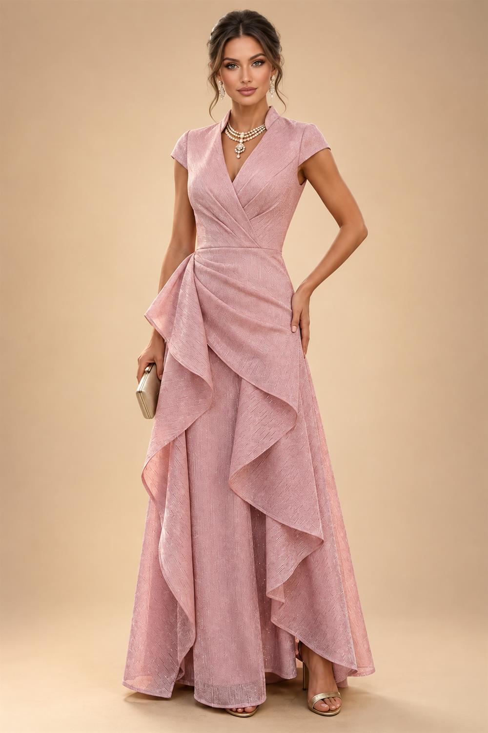Jacquard A-Line/Princess Scoop Neck Floor-Length Mother of the Bride & Groom Dresses with Ruffles & Ruched Waist (SHI22501201)