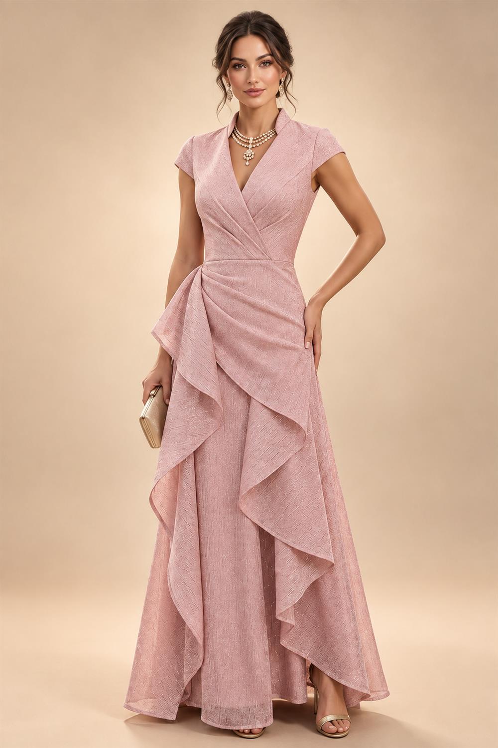 A-Line/Princess V-Neck Chiffon Floor-Length Mother of the Bride & Groom Dresses with Lace Appliques & Ruched Waist (SHI22501678)