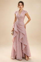 A-Line/Princess V-Neck Chiffon Maxi Mother of the Bride & Groom Dresses with Rhinestones & Pleats (SHI22501693)
