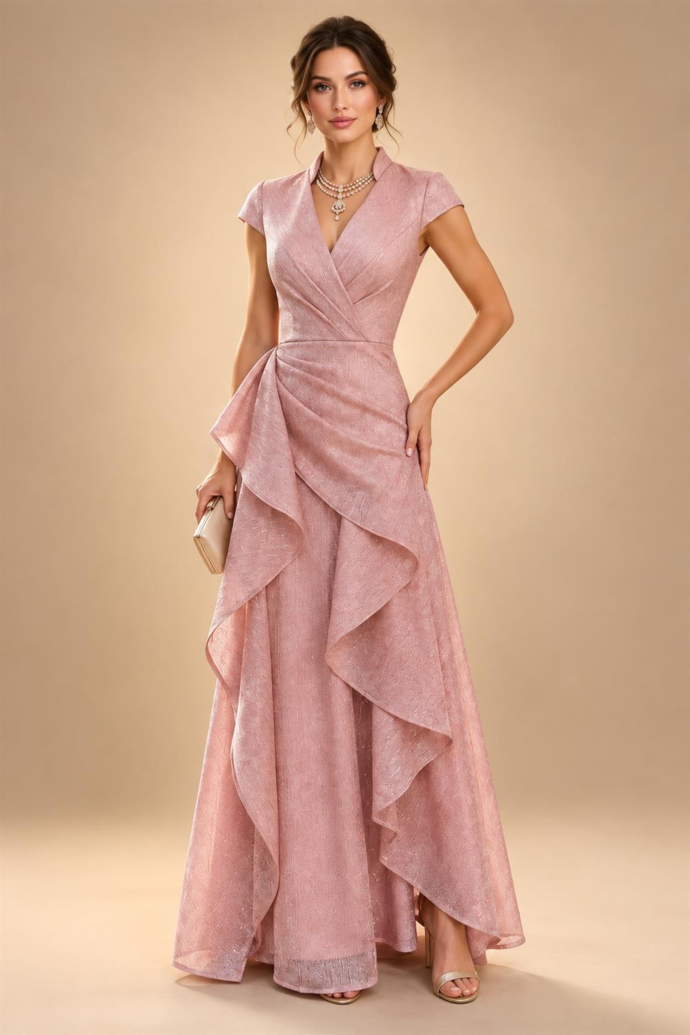 Sequin Floral Sheath/Column V-Neck Floor-Length Mother of the Bride & Groom Dresses with Ruched Waist (SHI22501219)