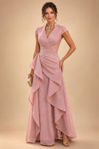 A-Line/Princess Strapless Lace Appliques Floor-Length Mother of the Bride & Groom Dresses with Pleats, Ruched Waist & Sweep Train (SHI22501664)