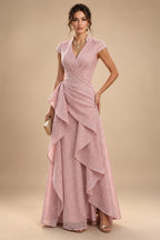 A-Line/Princess Off Shoulder Chiffon Maxi Mother of the Bride & Groom Dresses with Lace Appliques, Rhinestone & Pleats (SHI22501655)