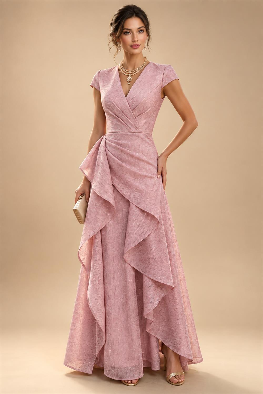 Chiffon Sheath/Column V-Neck Floor-Length Mother of the Bride & Groom Dresses with Lace Embroidery Bodice & Ruched Waist (SHI22501510)
